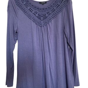 A.JESDANI Top Periwinkle Lavender Blue Boho Crochet Detail Long Sleeve Size Med